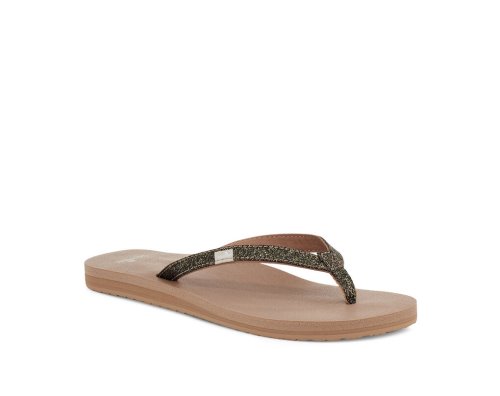 Sanuk Womens Yoga Joy Sparkle Gold Flip Flops | HKZBLV029